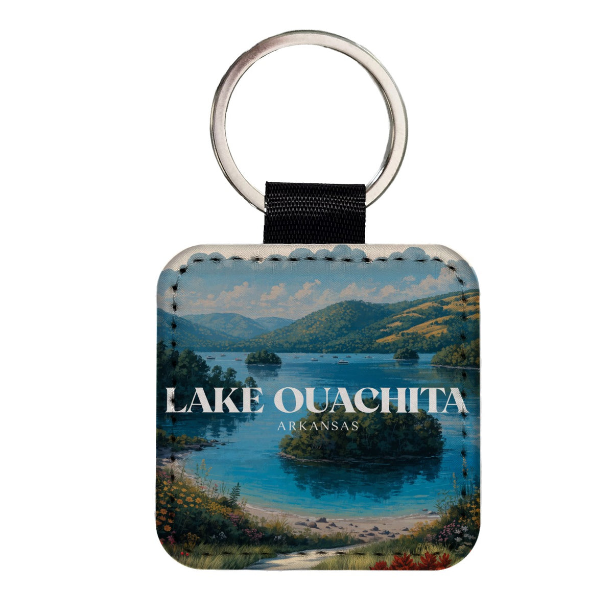Lake Ouachita Arkansas Travel Square Faux Leather Keychain