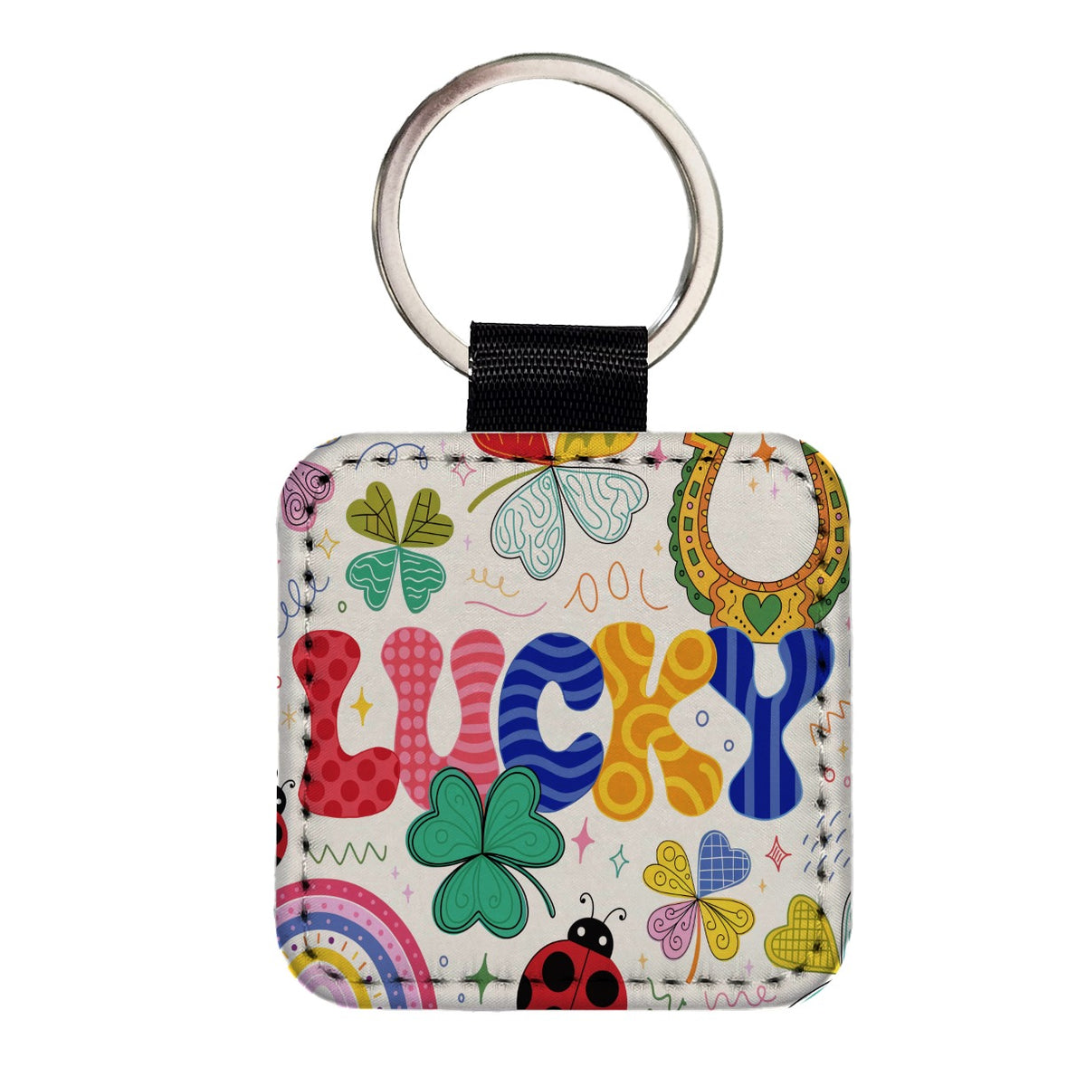 Lucky Cute Colorful Square Faux Leather Keychain