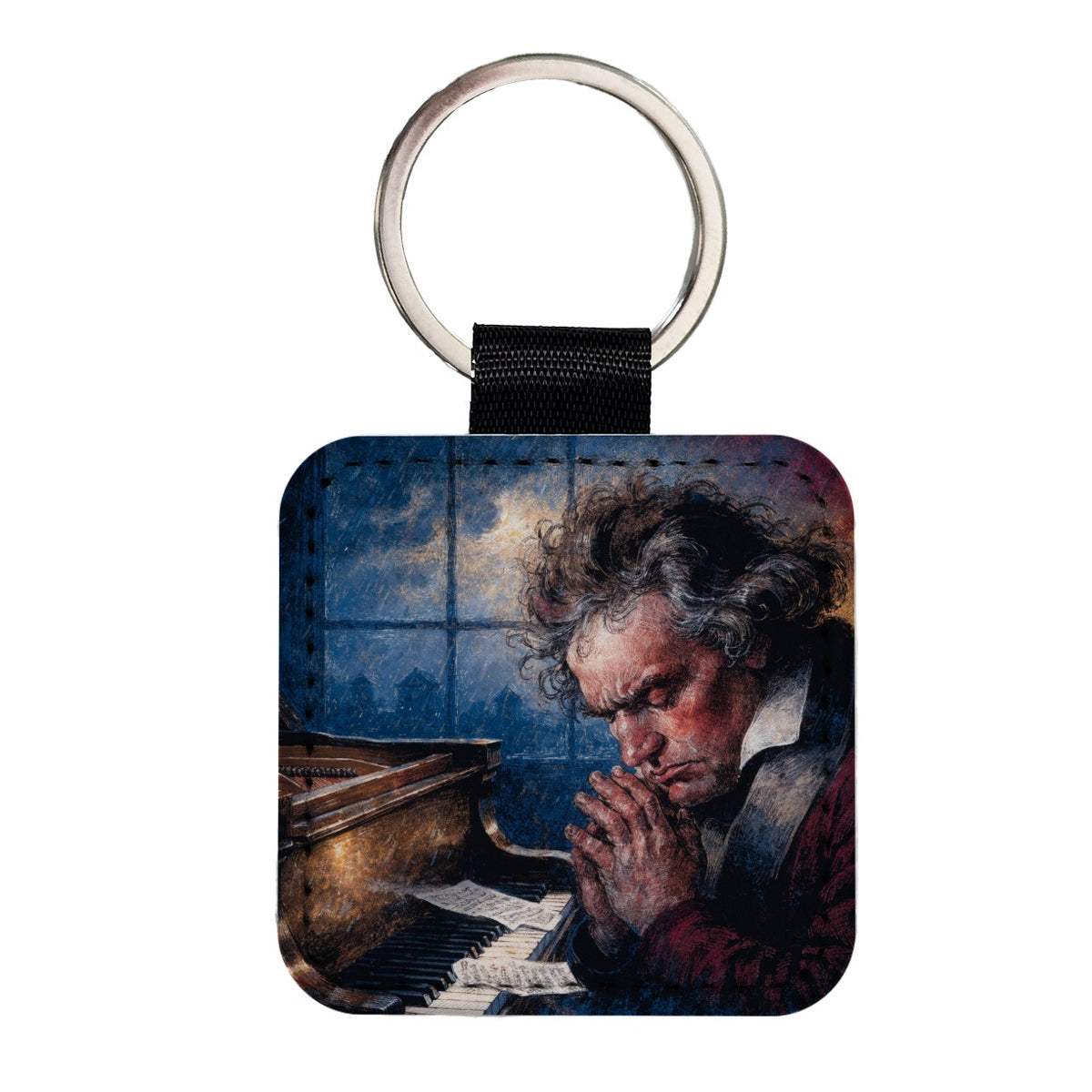 Ludwig Van Beethoven Composer Square Faux Leather Keychain