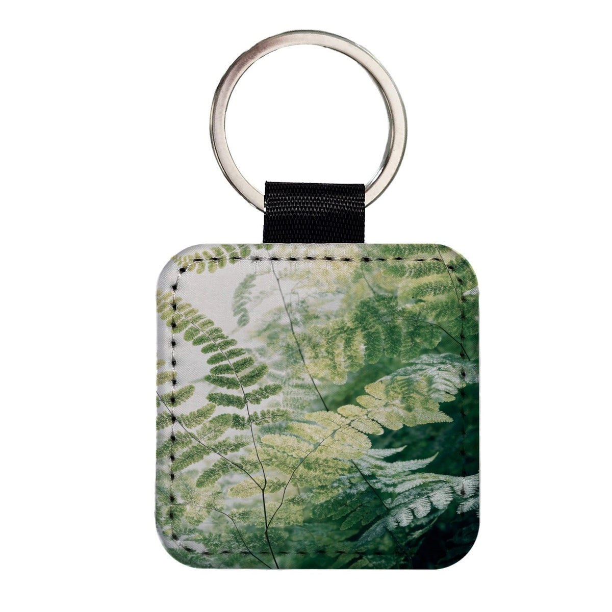 Maidenhair Fern Garden Square Faux Leather Keychain