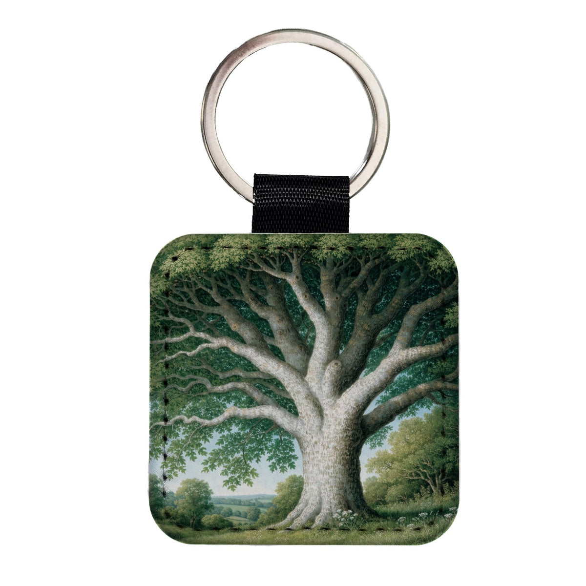 Majestic Sycamore Tree Square Faux Leather Keychain
