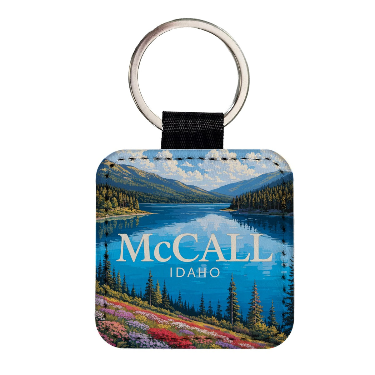 McCall Idaho Travel Square Faux Leather Keychain