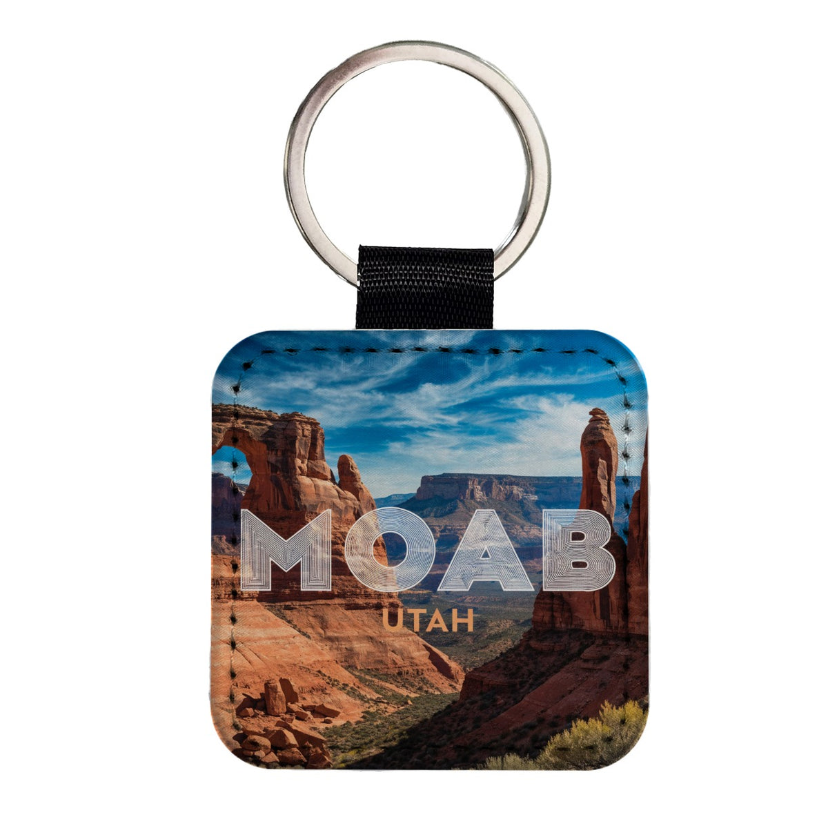 Moab Utah Square Faux Leather Keychain