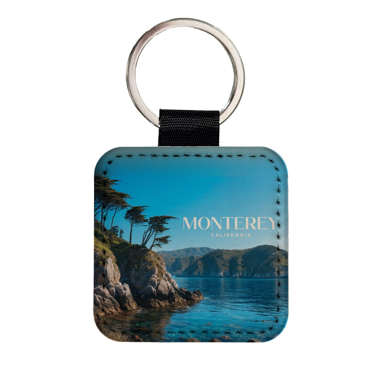 Monterey California Travel Square Faux Leather Keychain