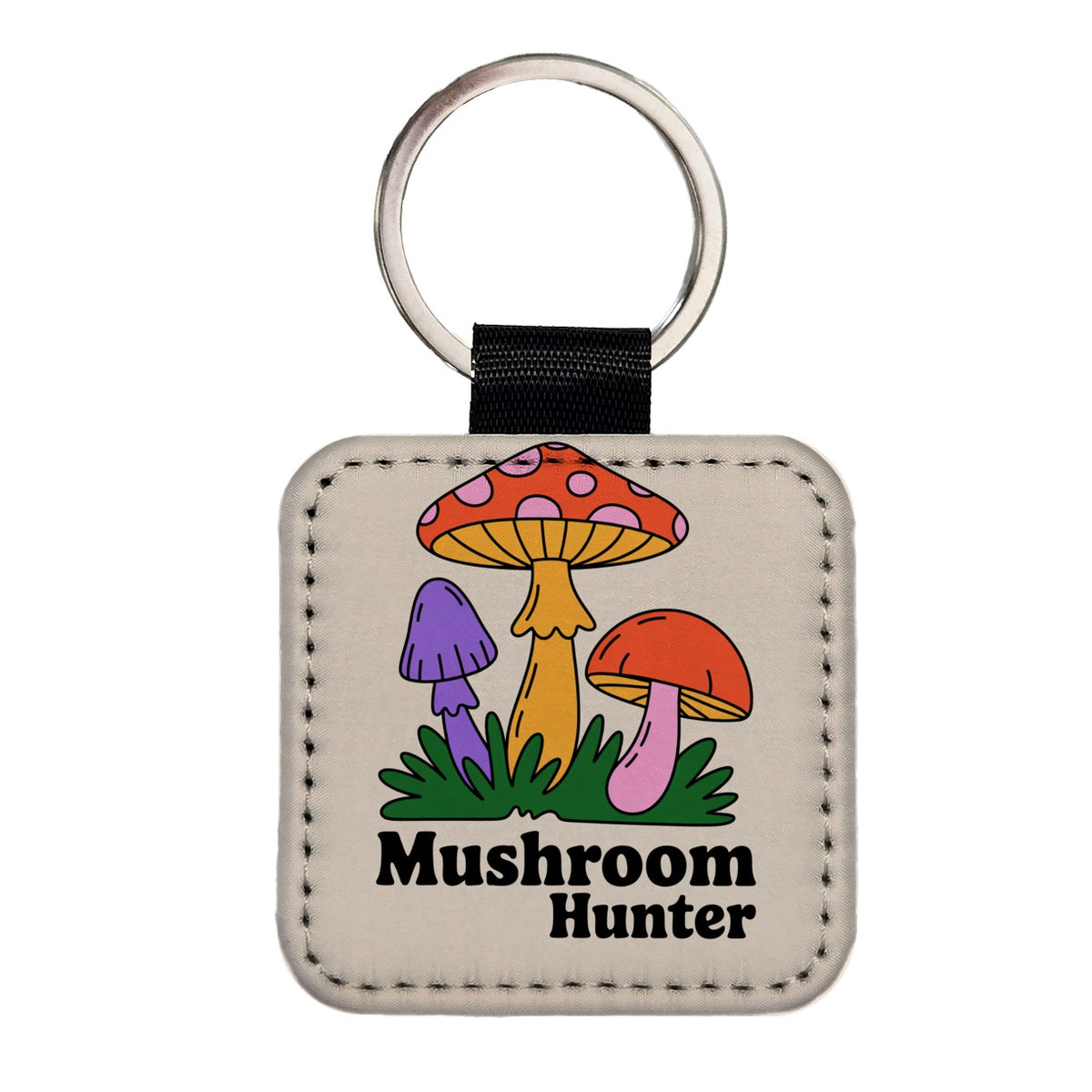 Mushroom Hunter Colorful Woodland Square Faux Leather Keychain