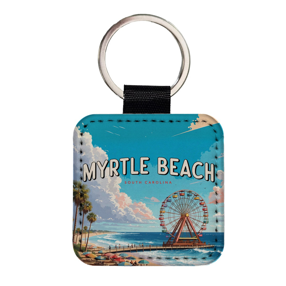 Myrtle Beach South Carolina Travel Square Faux Leather Keychain