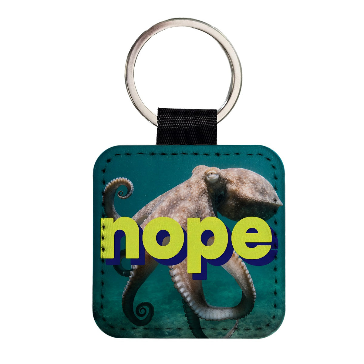 Nope Octopus Funny Square Faux Leather Keychain