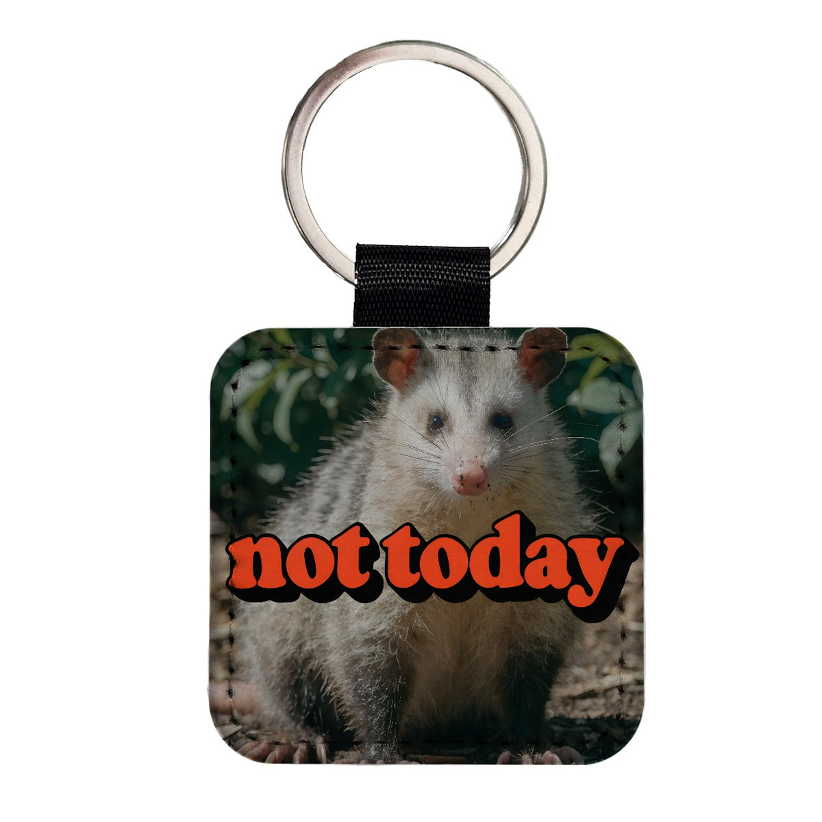Not Today Opossum Funny Square Faux Leather Keychain