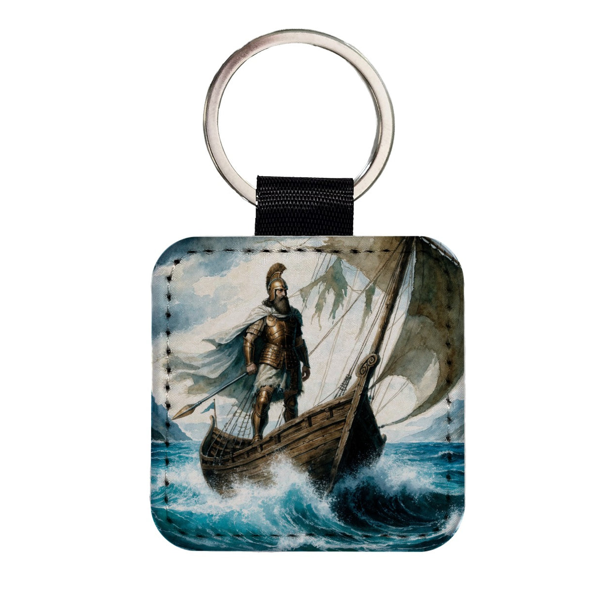 Odysseus Greek Mythology Square Faux Leather Keychain