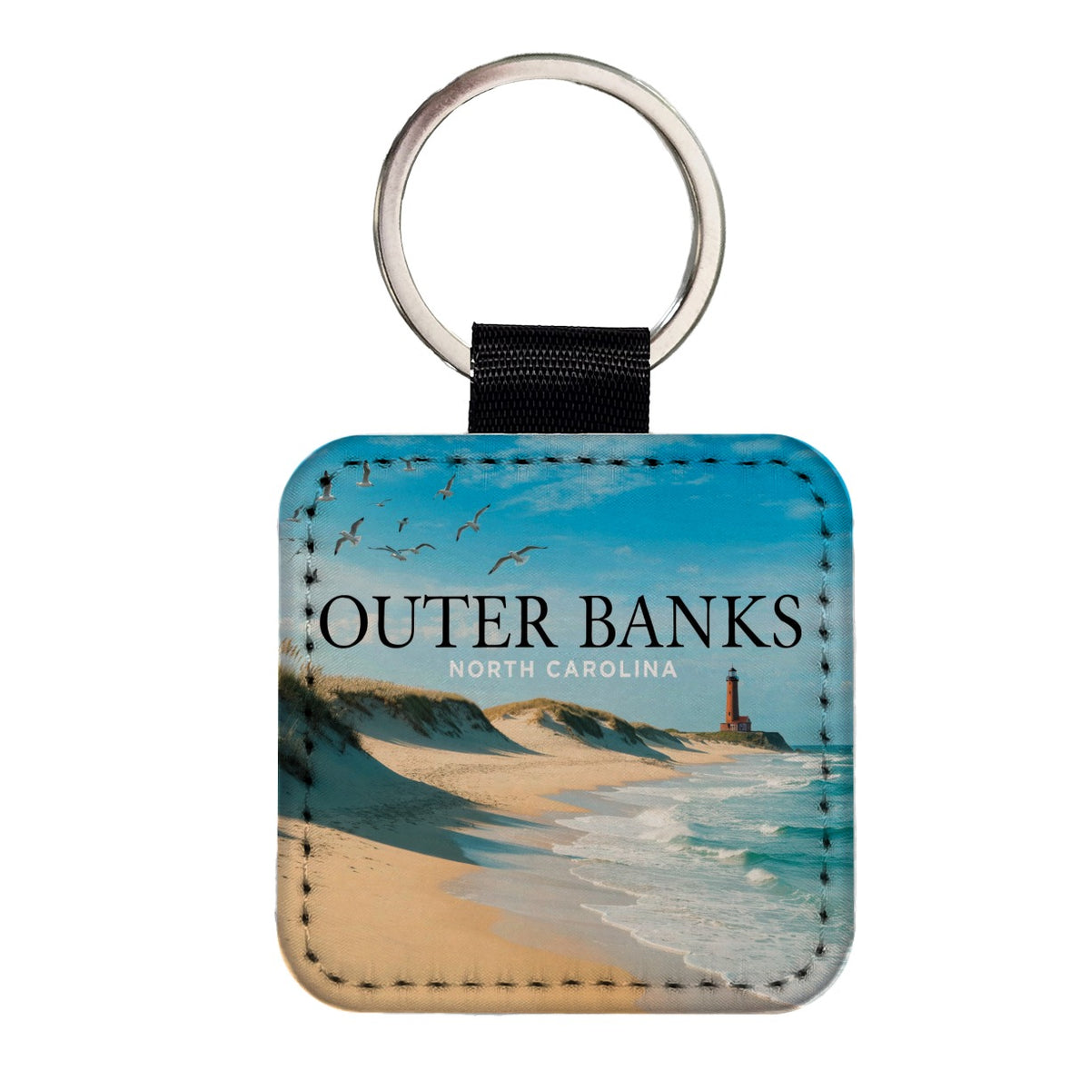 Outer Banks North Carolina Travel Beach Square Faux Leather Keychain