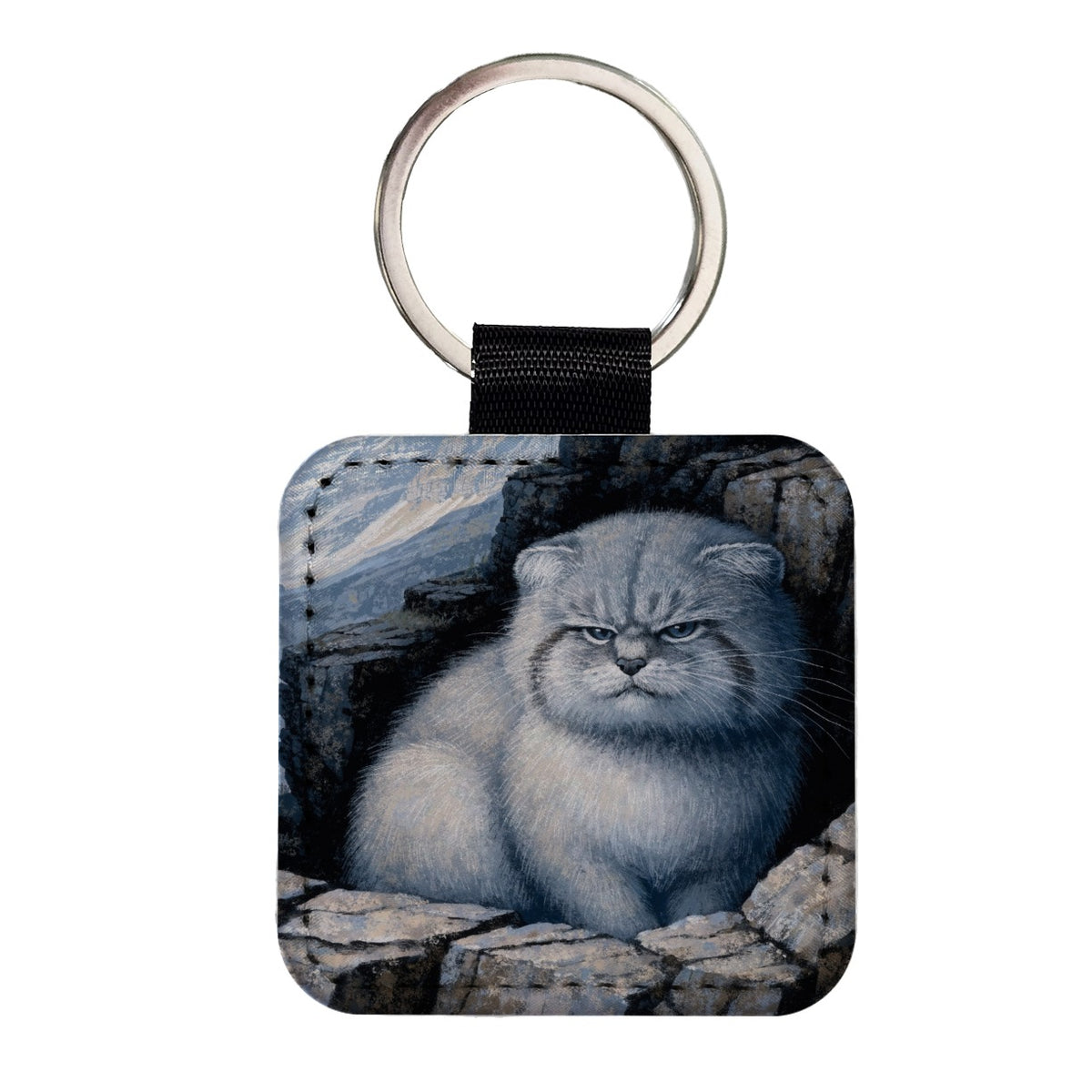 Pallas Cat Mountains Square Faux Leather Keychain