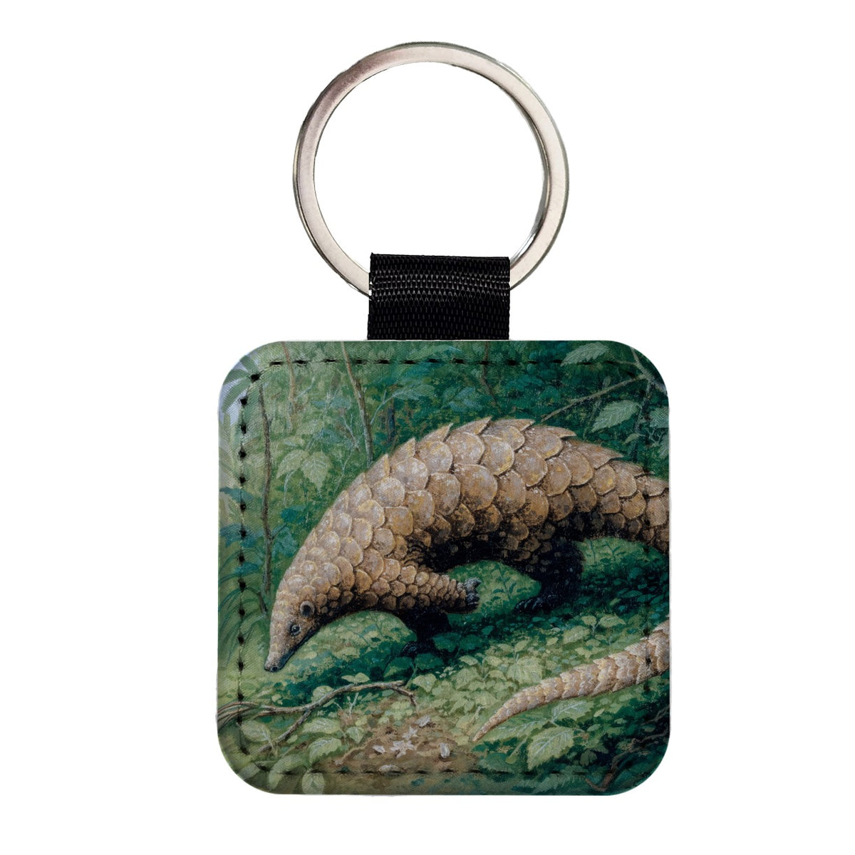Pangolin Woodland Square Faux Leather Keychain