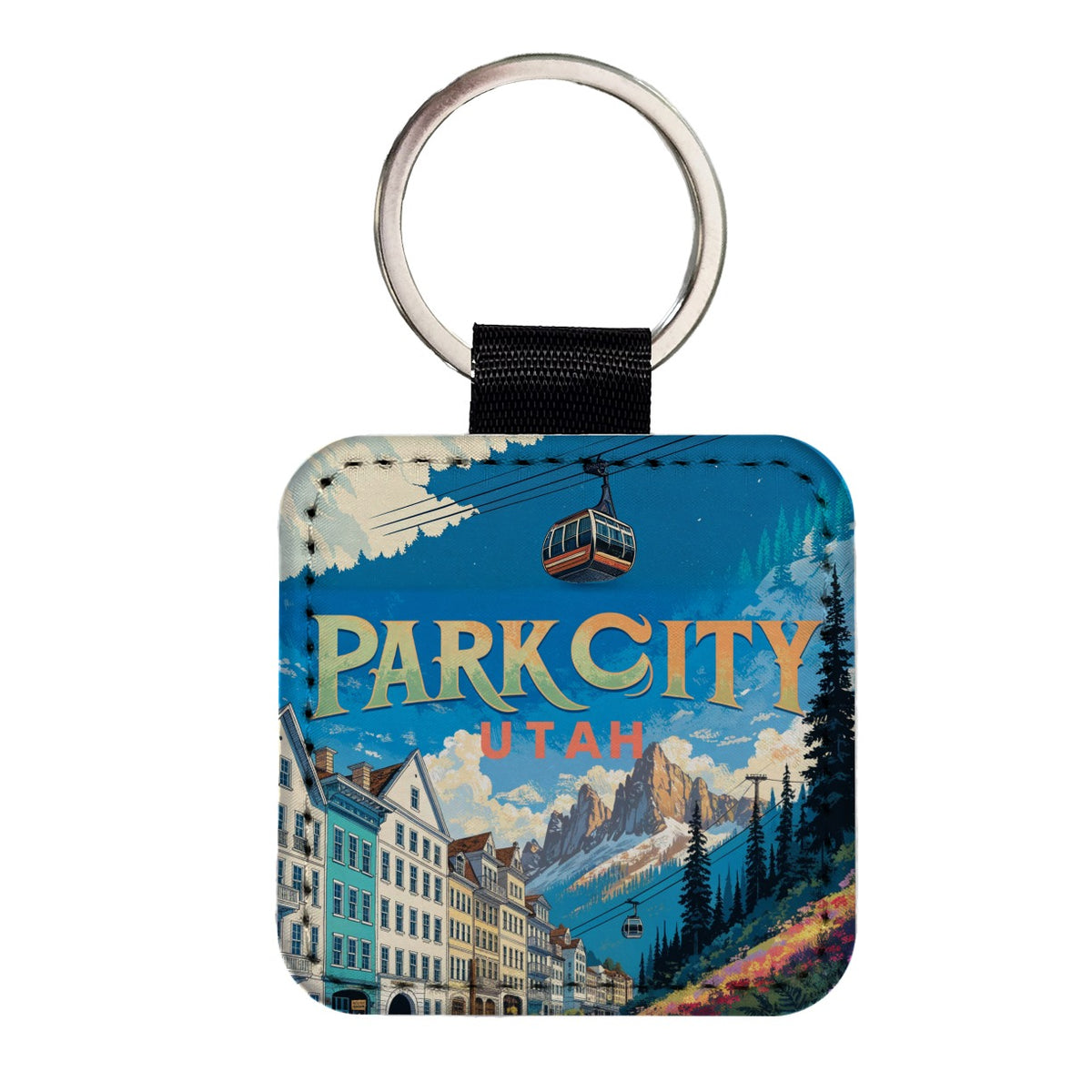 Park City Utah Travel Square Faux Leather Keychain