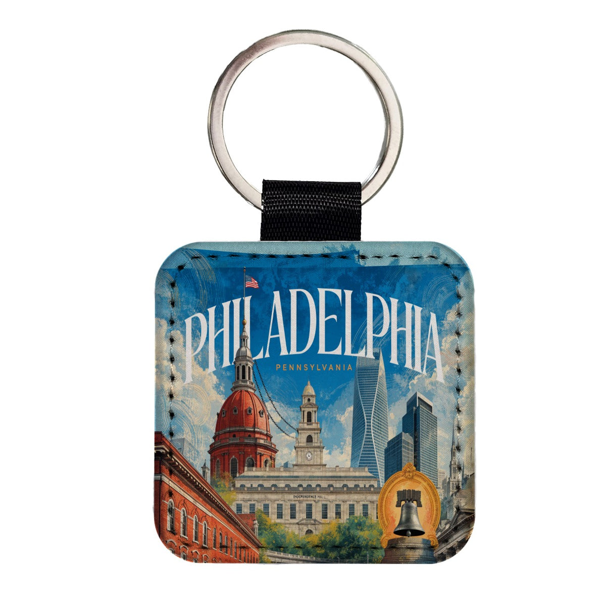 Philadelphia Pennsylvania Travel Square Faux Leather Keychain