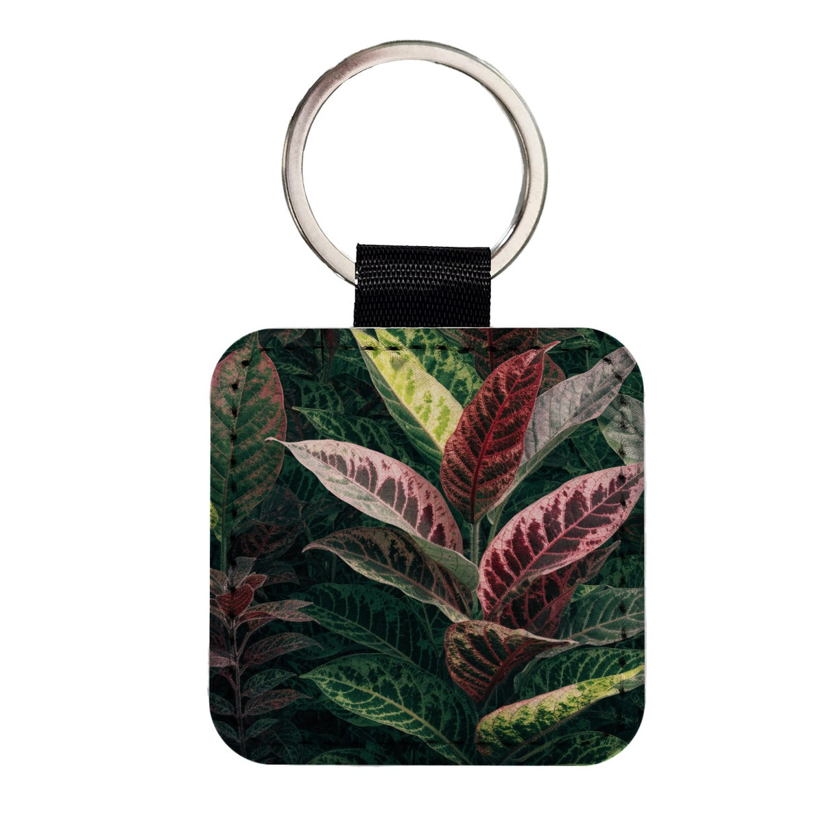 Prayer Plant Colorful Leaves Square Faux Leather Keychain