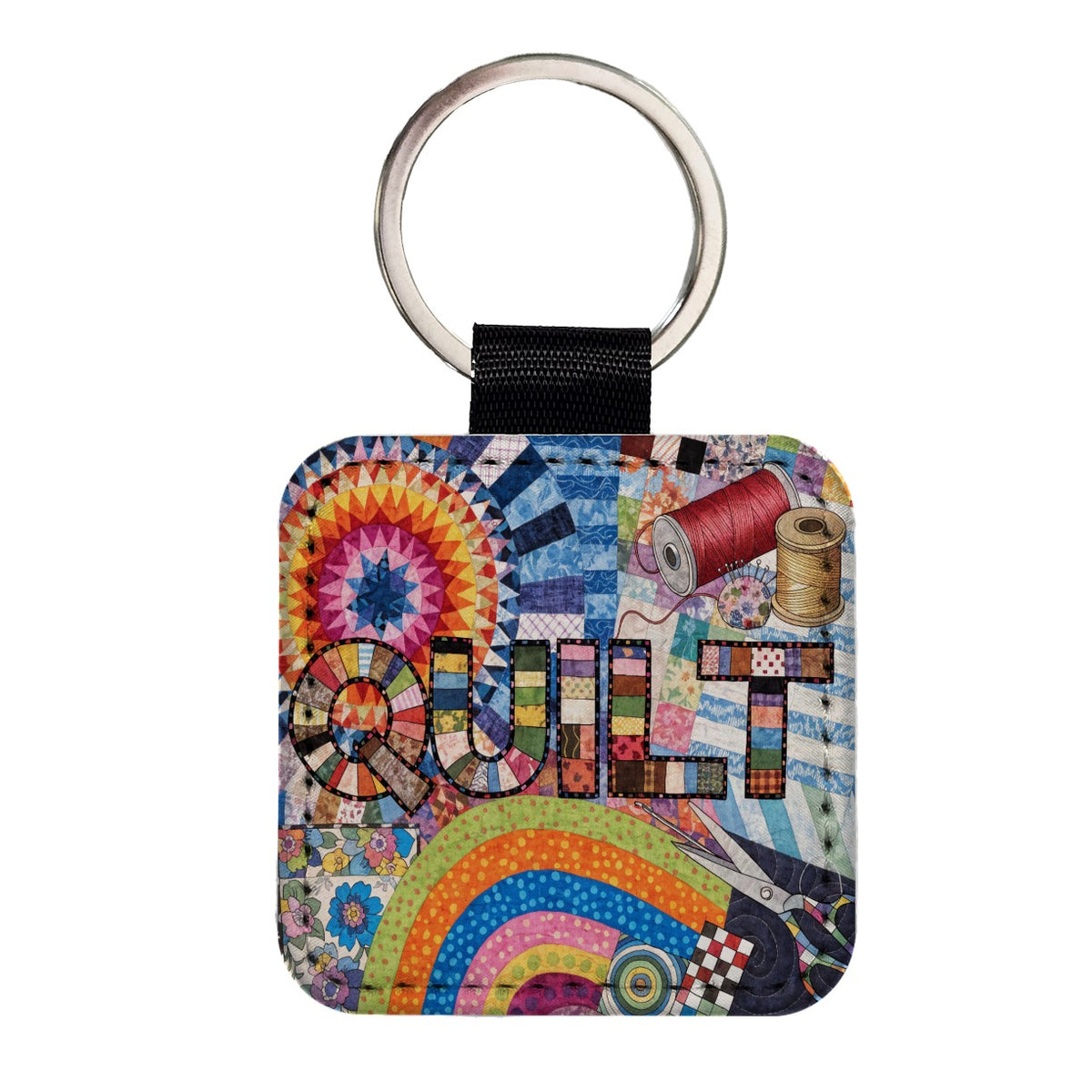 Quilt Quilting Quilter Sewing Colorful Square Faux Leather Keychain