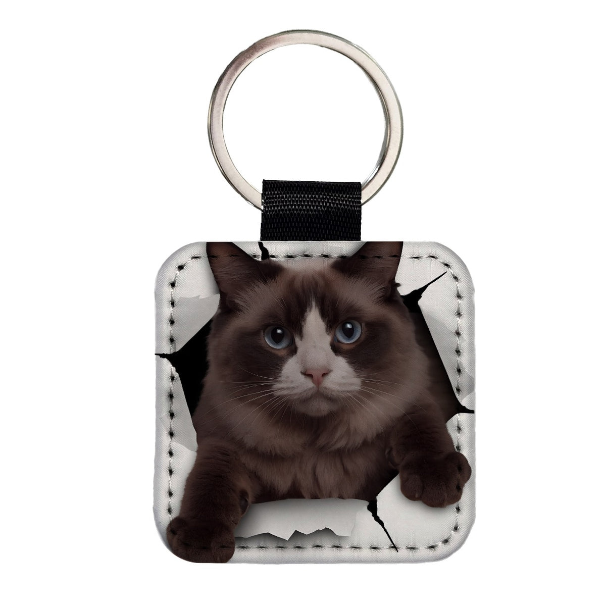 Ragdoll Cat Breakout Square Faux Leather Keychain