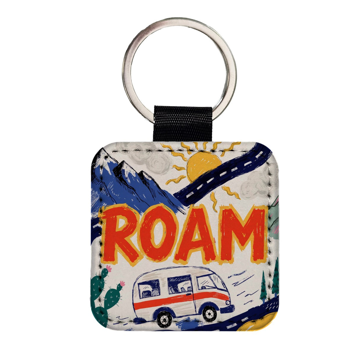 Roam Retro Camper Square Faux Leather Keychain