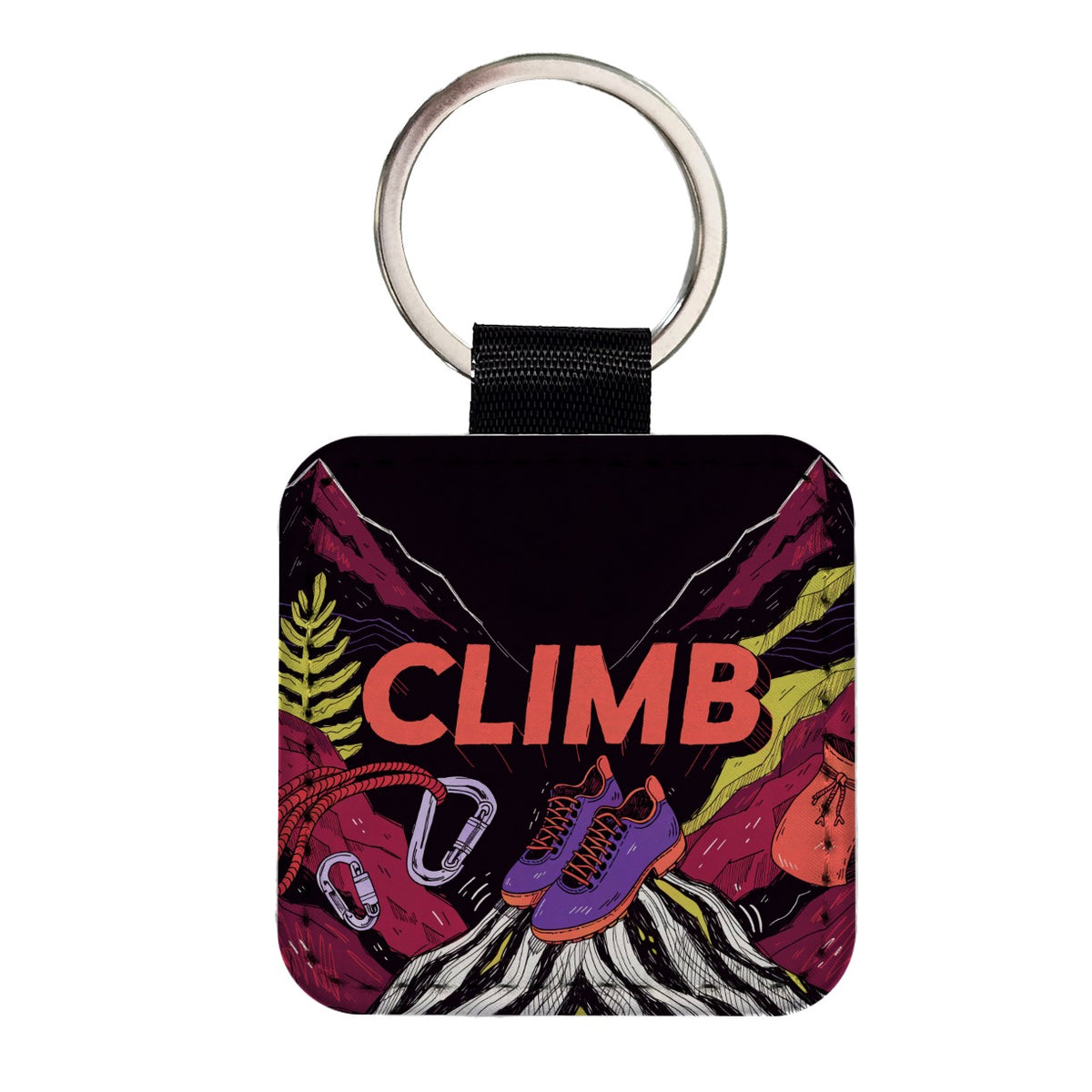 Rock Climbing Gear Stylish Square Faux Leather Keychain