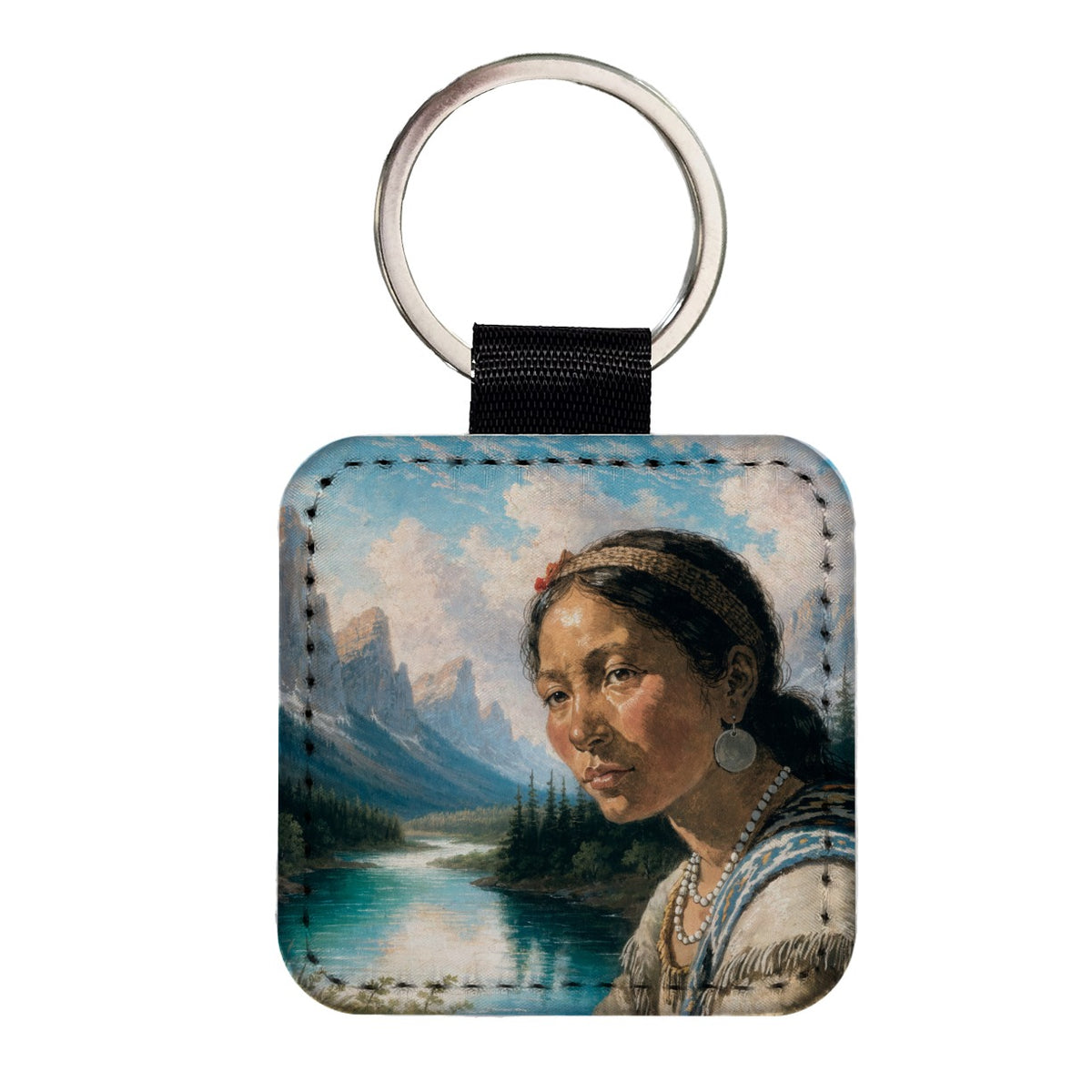 Sacagawea Explorer Square Faux Leather Keychain