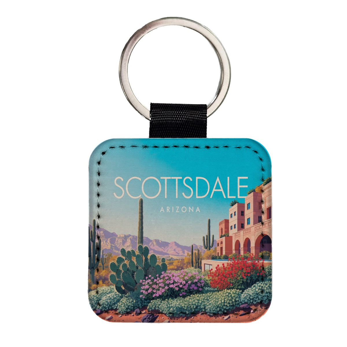Scottsdale Arizona Travel Square Faux Leather Keychain