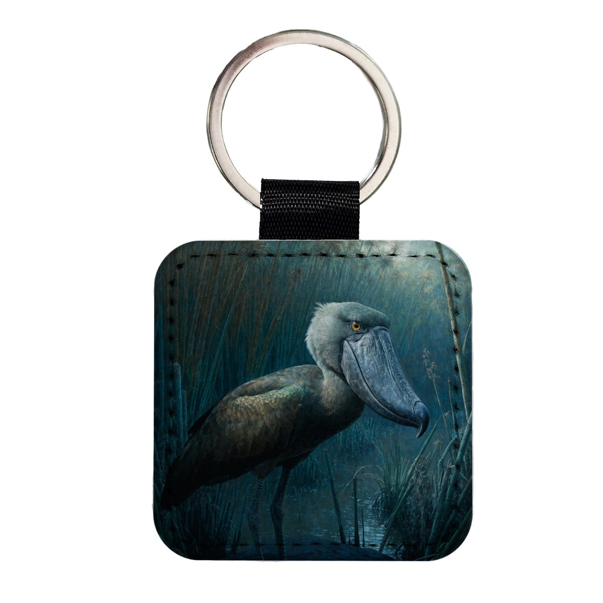 Shoebill Whale Headed Stork Wetlands Square Faux Leather Keychain