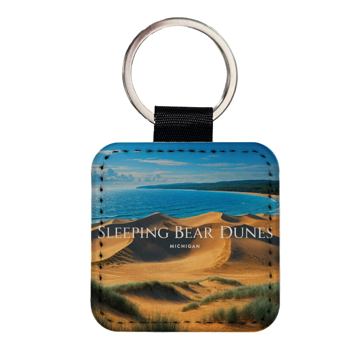 Sleeping Bear Dunes Michigan Travel Square Faux Leather Keychain
