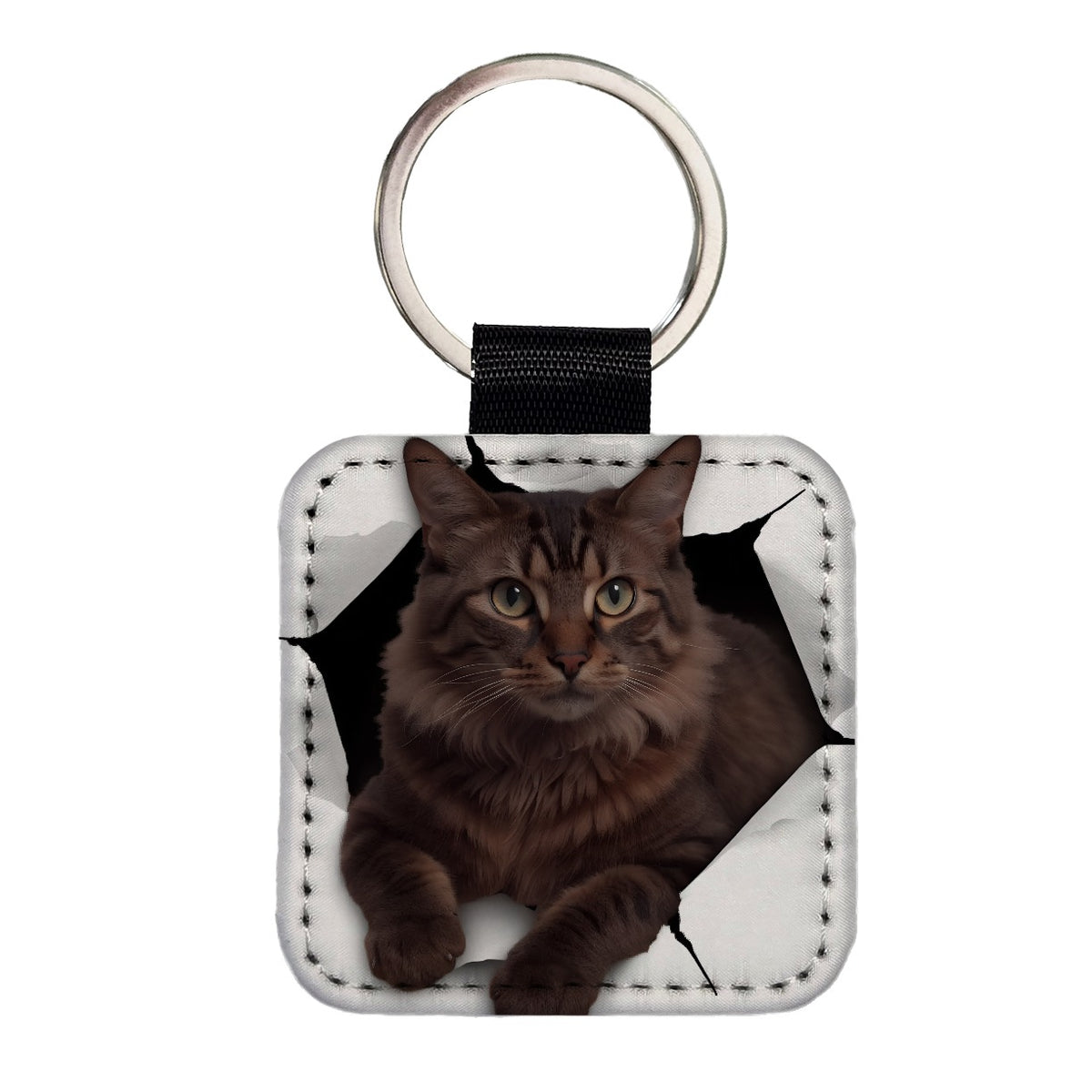 Somali Cat Breakout Square Faux Leather Keychain