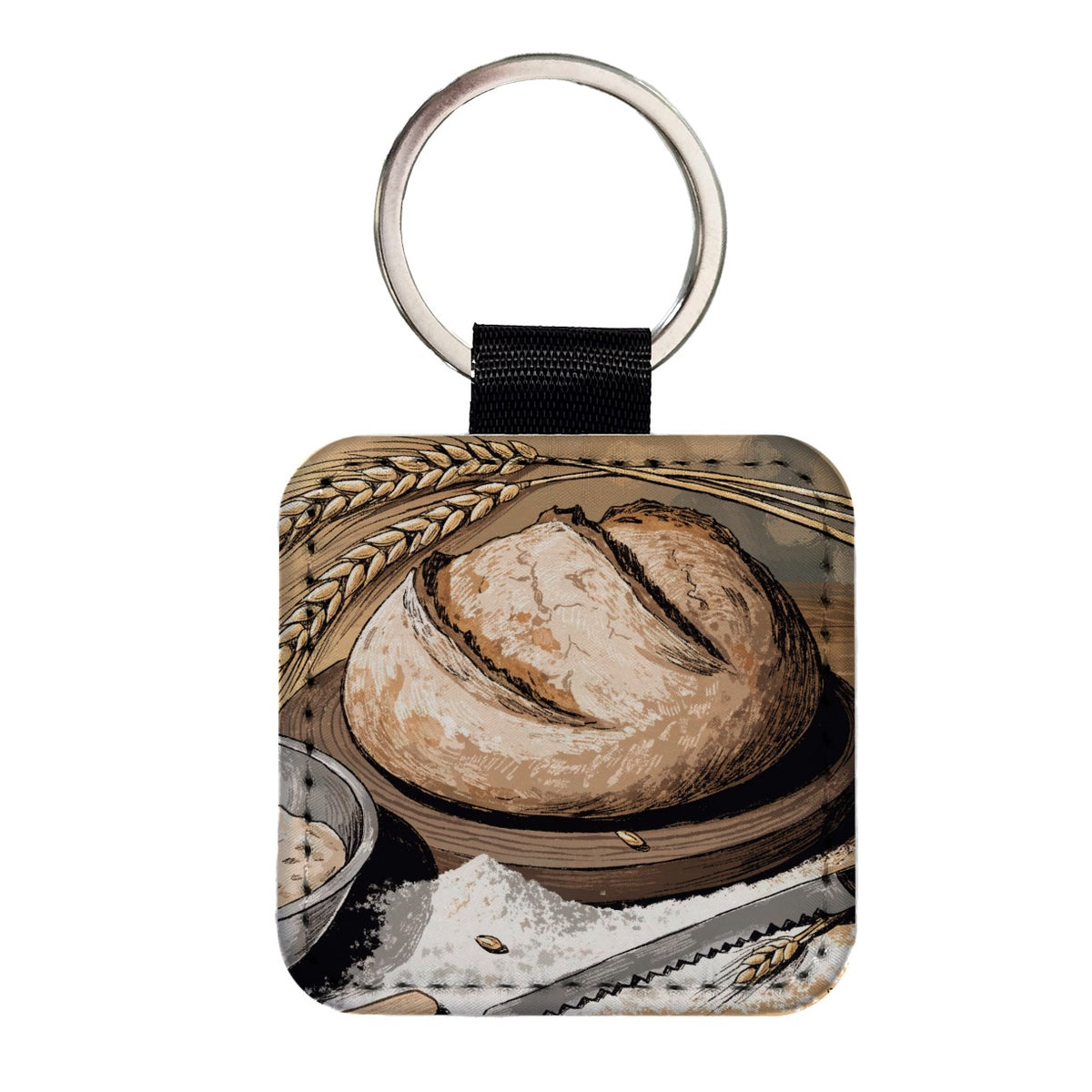 Sourdough Bread Baking Square Faux Leather Keychain