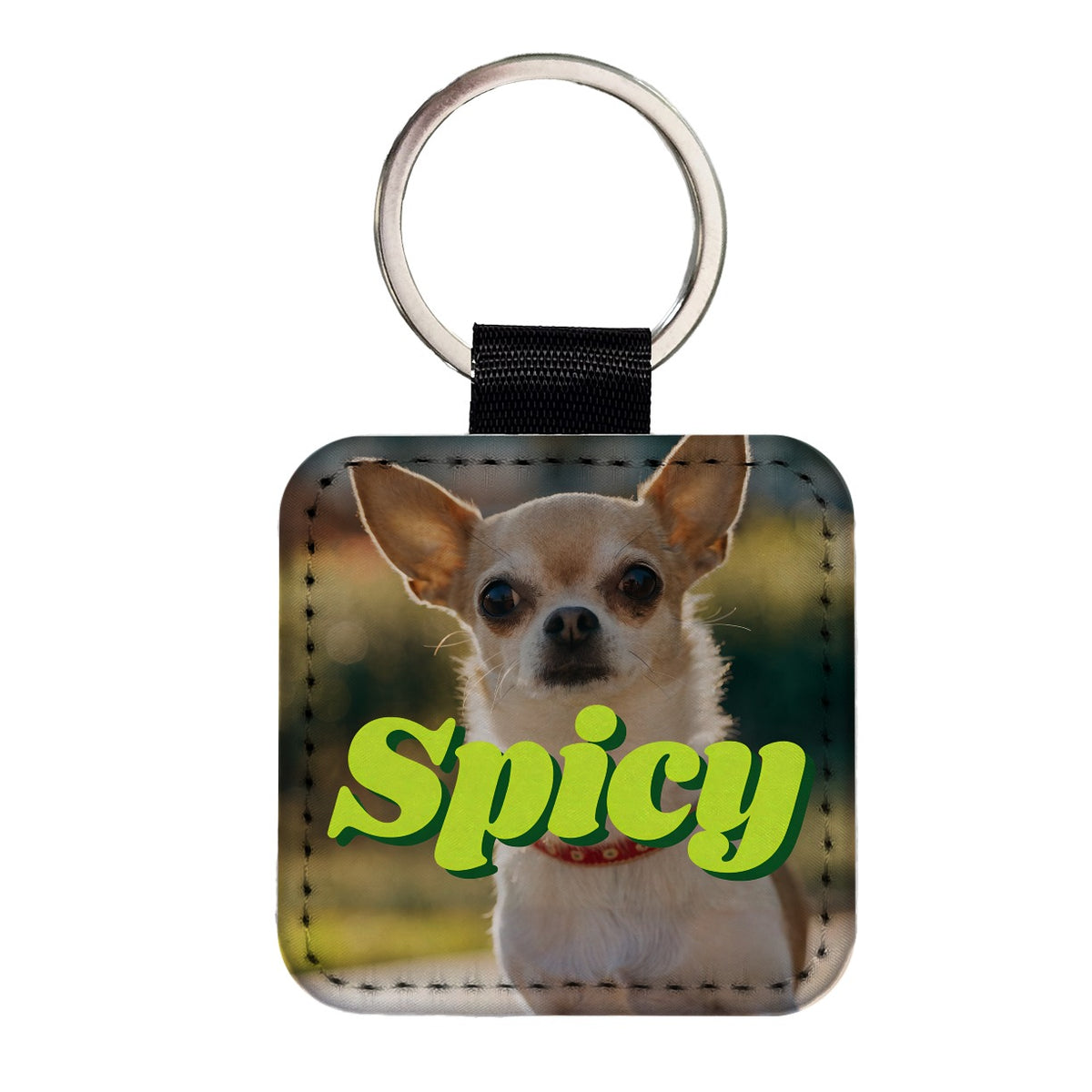 Spicy Chihuahua Dog Funny Square Faux Leather Keychain