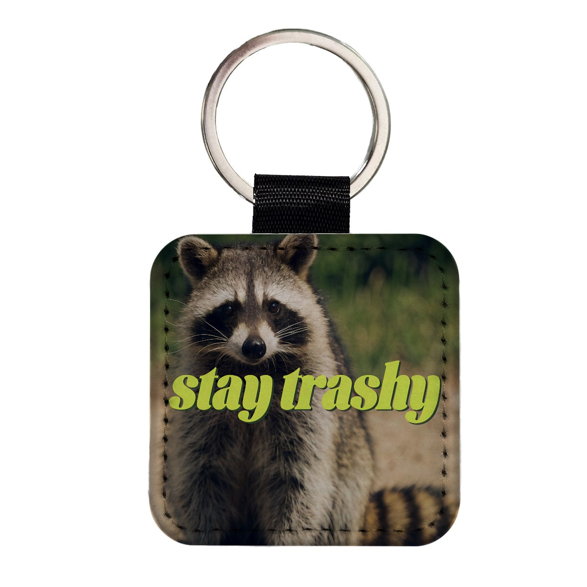 Stay Trashy Raccoon Funny Square Faux Leather Keychain