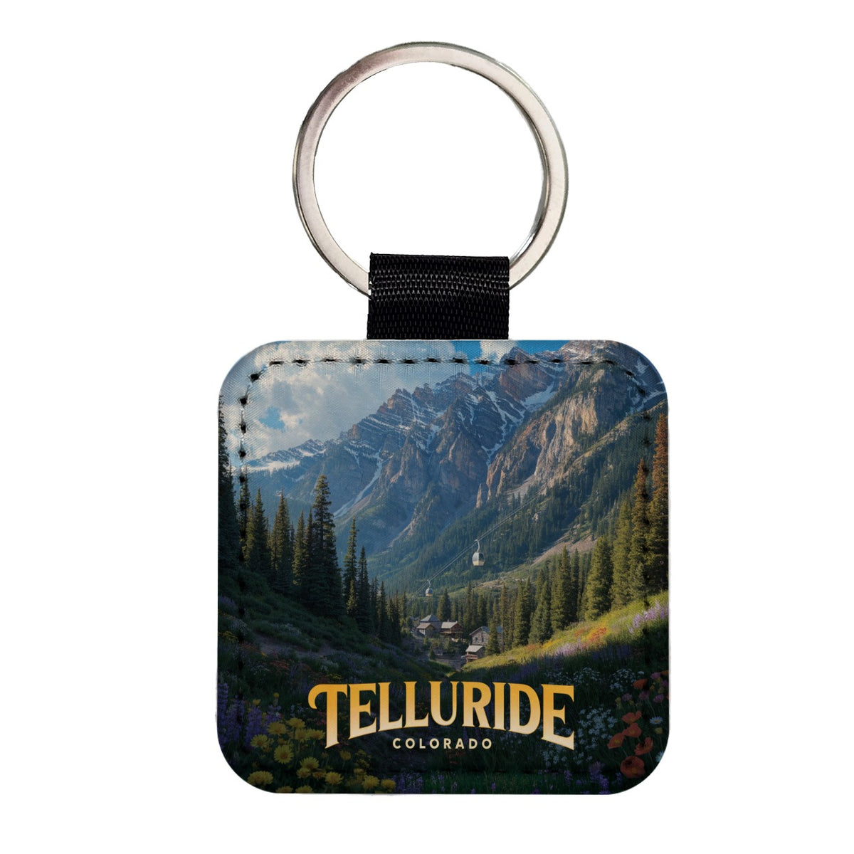 Telluride Colorado Travel Square Faux Leather Keychain
