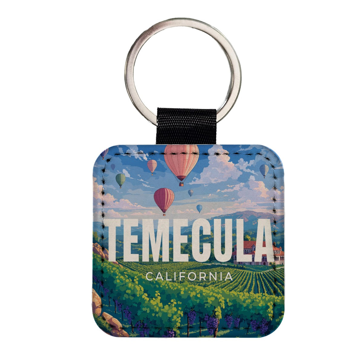 Temecula California Travel Square Faux Leather Keychain