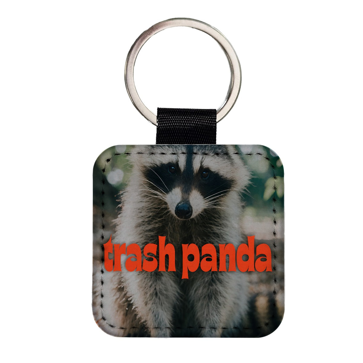 Trash Panda Raccoon Funny Square Faux Leather Keychain
