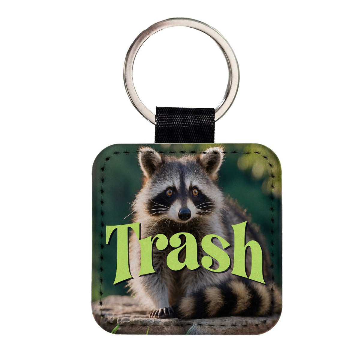 Trash Raccoon Funny Square Faux Leather Keychain