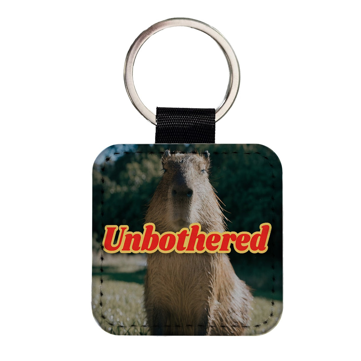 Unbothered Capybara Funny Square Faux Leather Keychain