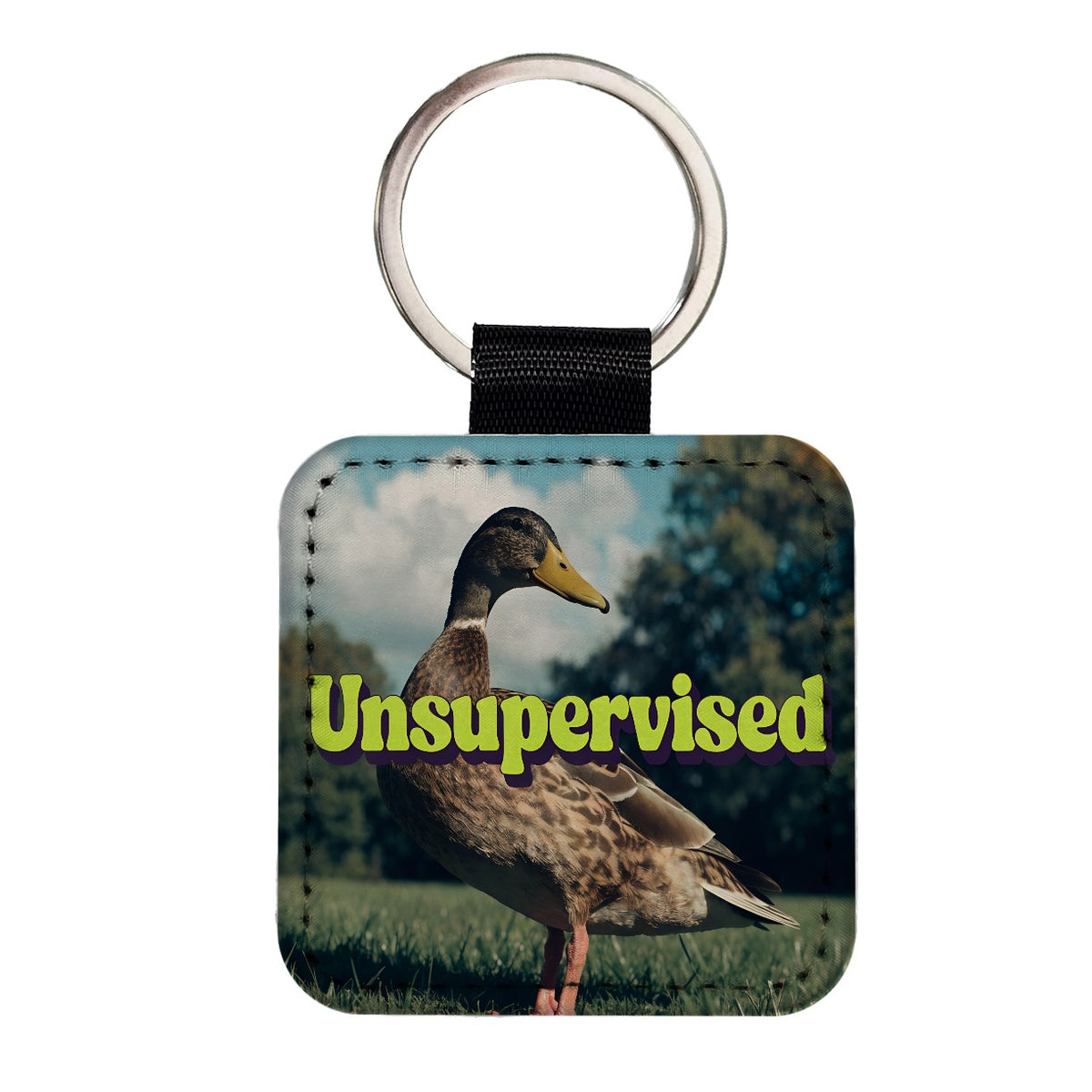 Unsupervised Duck Funny Square Faux Leather Keychain