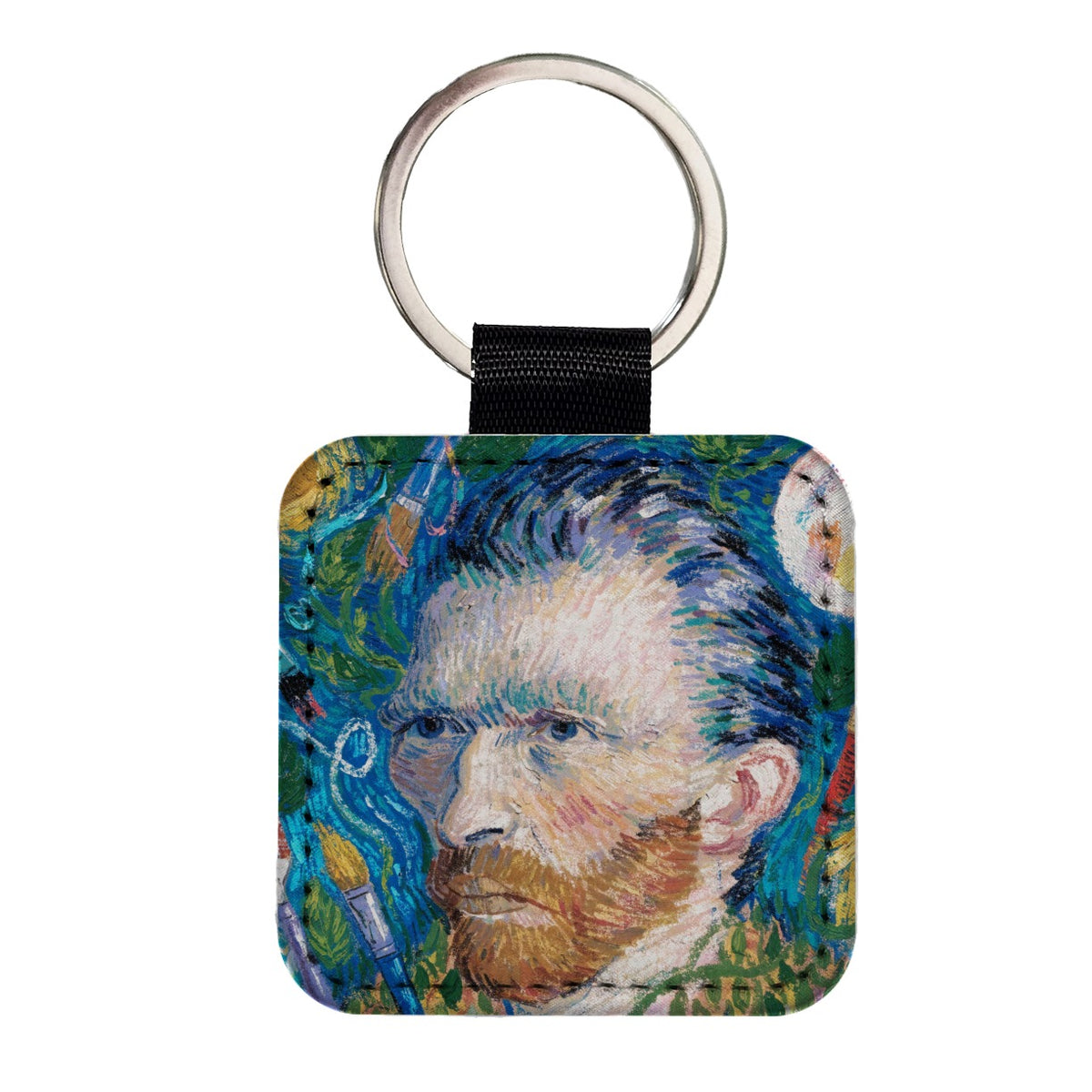 Vincent Van Gogh Artist Square Faux Leather Keychain