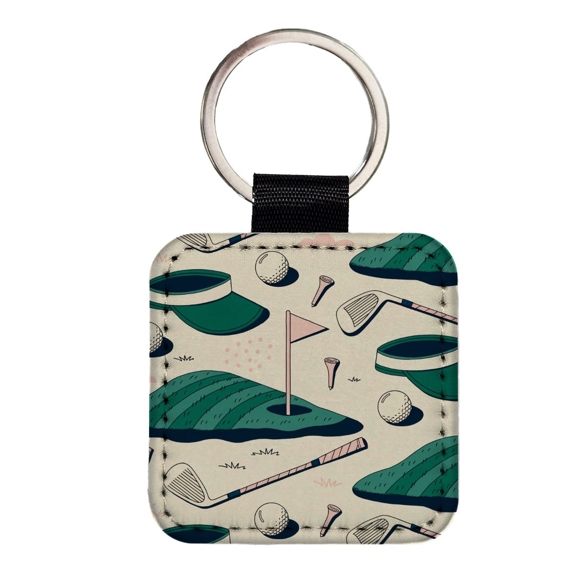 Vintage Golf Clubs Balls Square Faux Leather Keychain