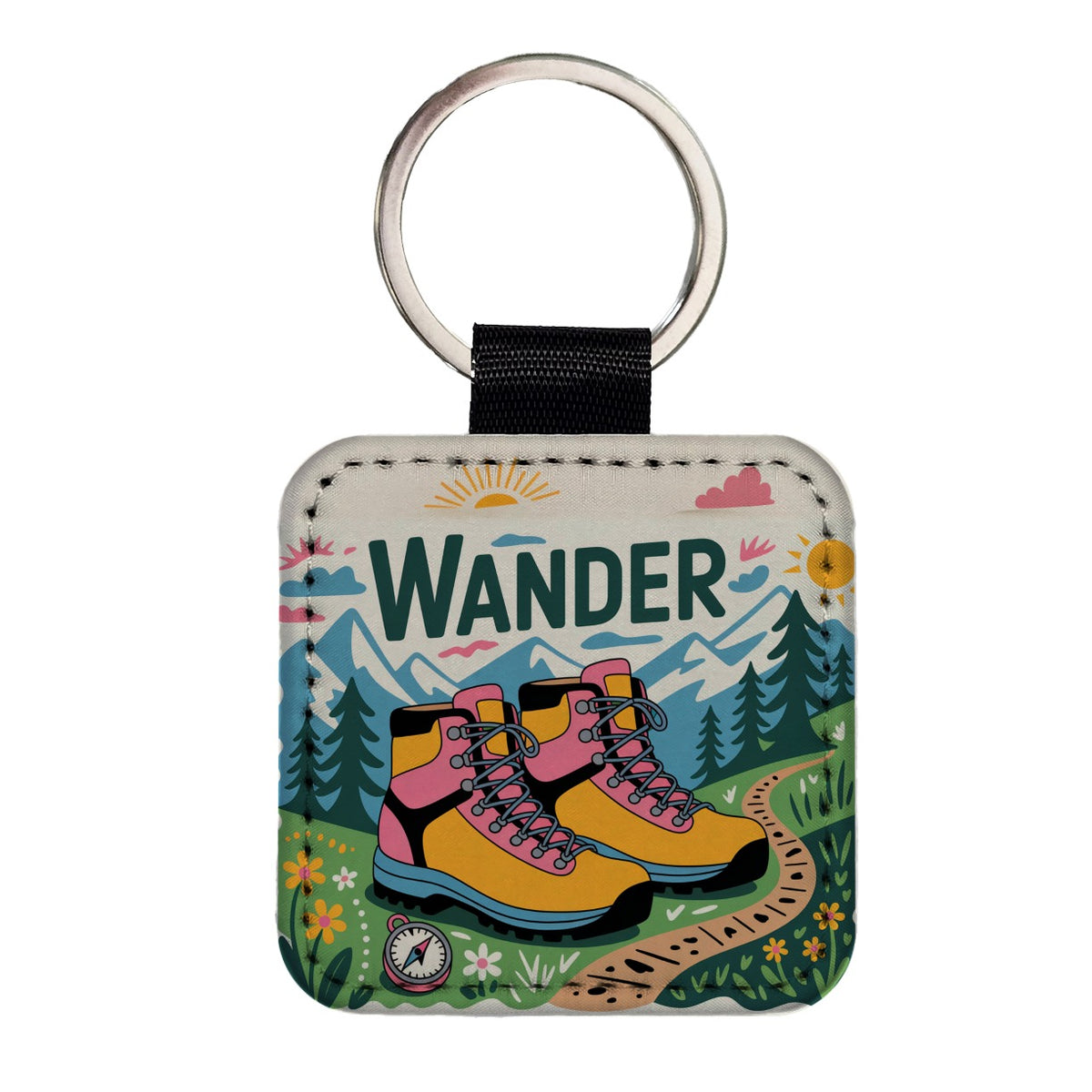 Wander Hiking Boots Hiker Square Faux Leather Keychain
