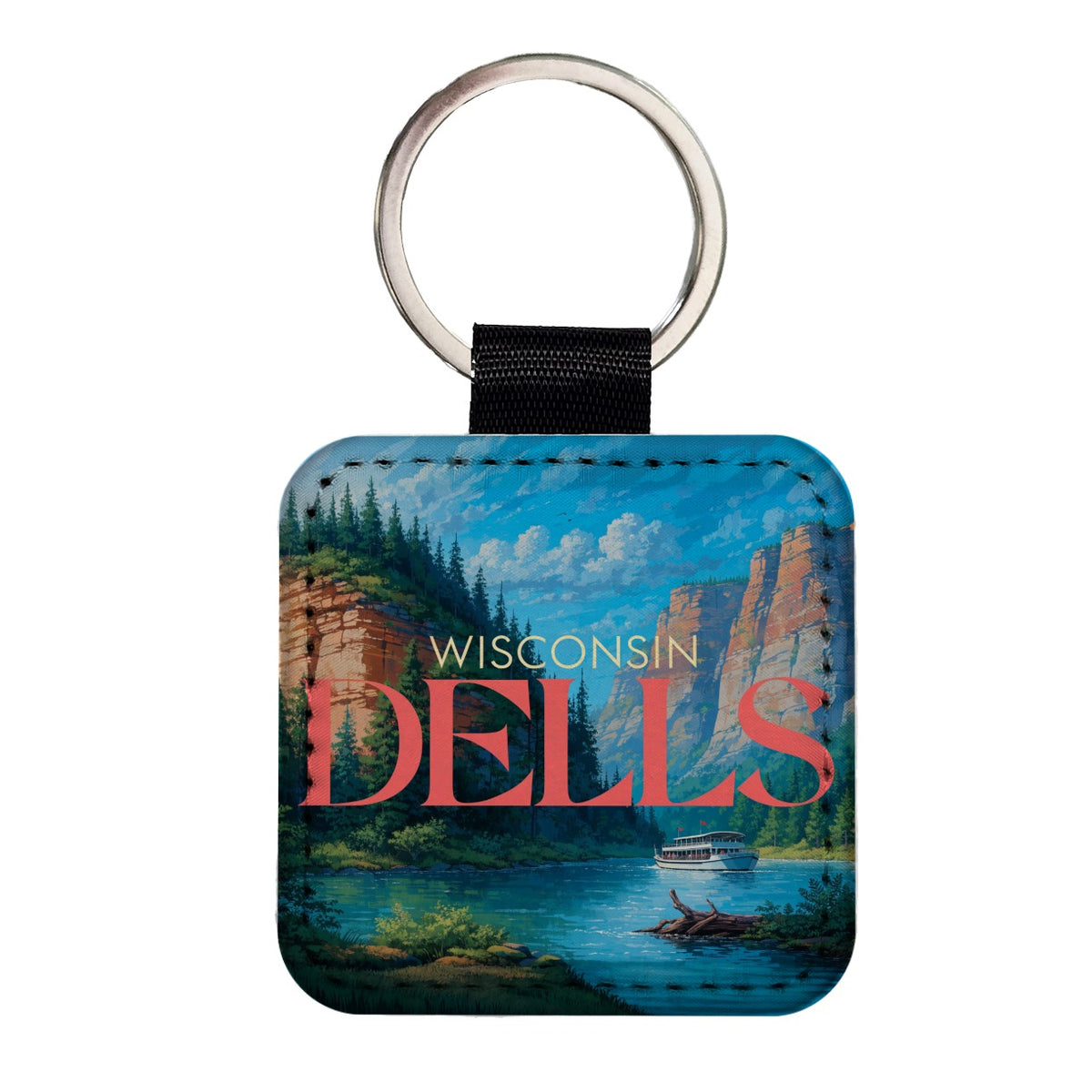 Wisconsin Dells Travel Square Faux Leather Keychain