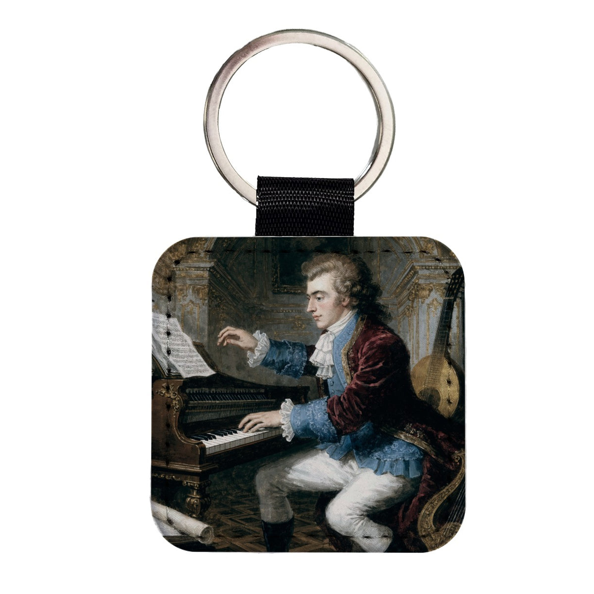 Wolfgang Mozart Composer Square Faux Leather Keychain
