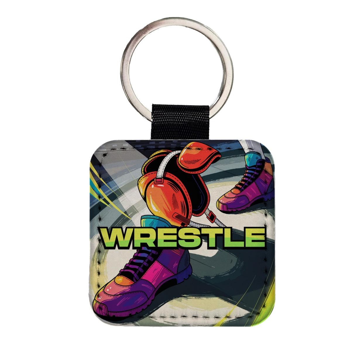 Wrestling Gear Sports Square Faux Leather Keychain