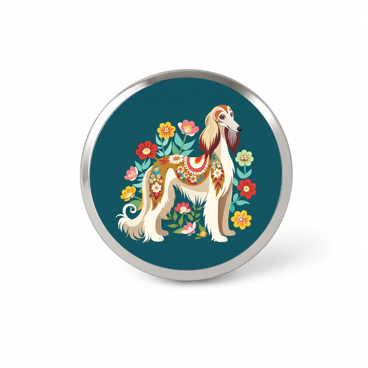 Afghan Hound Dog Floral Flowers Novelty Hat Backpack Lapel Pin