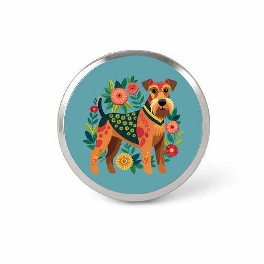 Airedale Terrier Dog Floral Flowers Novelty Hat Backpack Lapel Pin