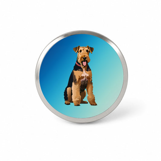 Airedale Terrier Dog Sitting Novelty Hat Backpack Lapel Pin