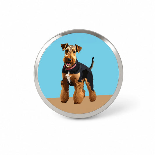 Airedale Terrier Dog Standing Novelty Hat Backpack Lapel Pin