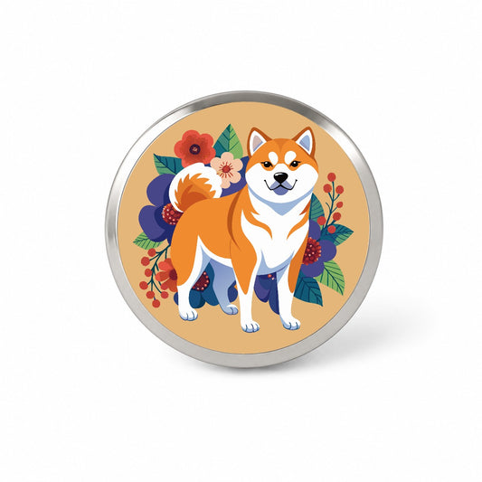 Akita Dog Floral Flowers Novelty Hat Backpack Lapel Pin