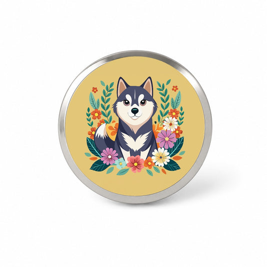 Alaskan Klee Kai Dog Floral Flowers Novelty Hat Backpack Lapel Pin