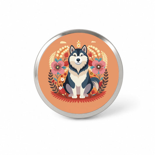 Alaskan Malamute Dog Floral Flowers Novelty Hat Backpack Lapel Pin